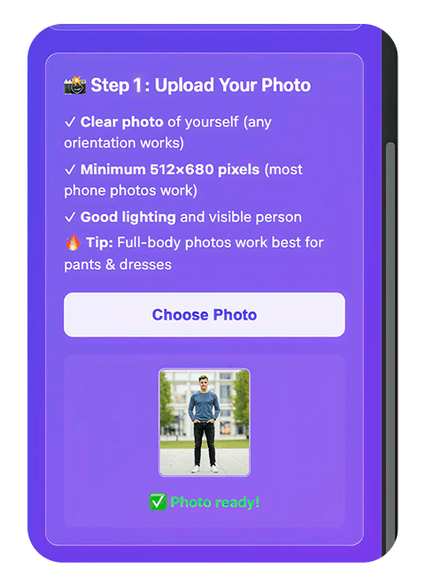 Step 1: Upload your photo - Simple photo upload interface
